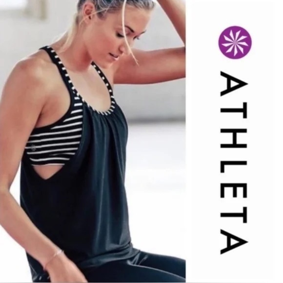 Athleta Summer Striped Black & White Hidden Agenda 2 in 1 Tank Top Size XS - Picture 1 of 9